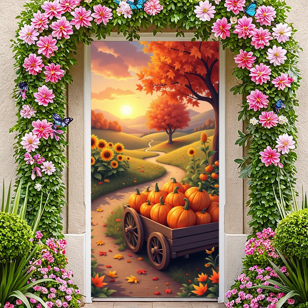 Autumn Banner Pumpkin Cart Pumpkin Banner Harvest Festival Banner Fall Theme For Harvest Festival Home Decoration Outdoor