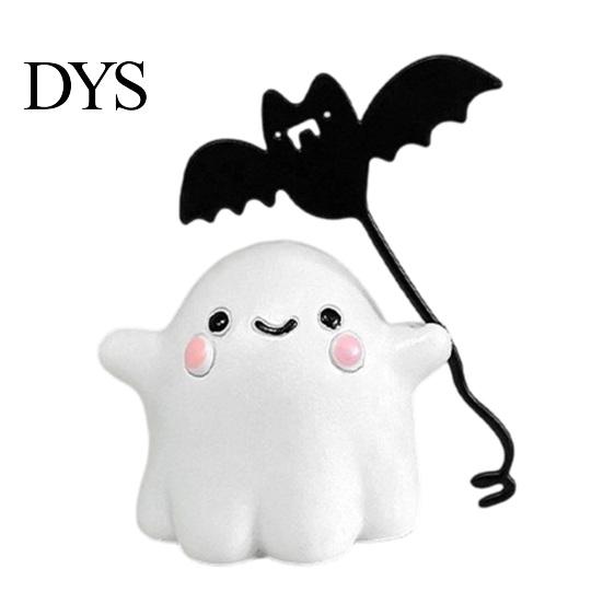 Cute Resin Ghost Statue Walking Dog Figurine, Holding Bat Balloon Statue, Spooky Halloween Room Decor Desktop Decor, Mini Stable Base Tabletop