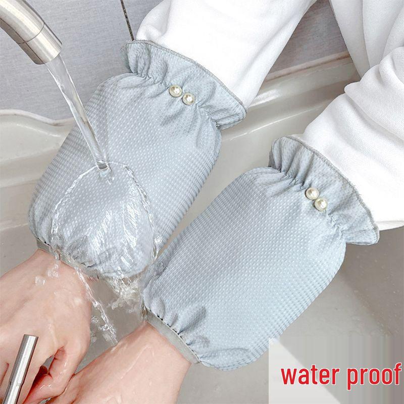 

Женские водонепроницаемые рукава с жемчужной отделкой: Милый, Маслостойкий, Пятноустойчивый, Защитный для Осенне-Зимней Домашней Работы и Студенческого Использования