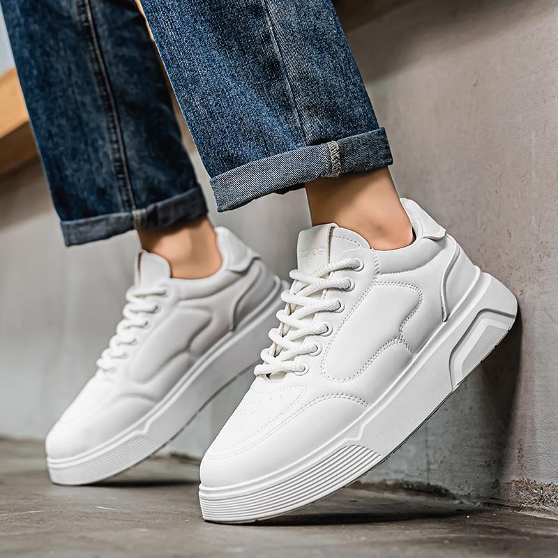 Outdoor Men's Casual Sneakers Leather Walking Shoes White Board Shoes Breathable Athletic Jogging Shoes Anti Slip Running Shoes