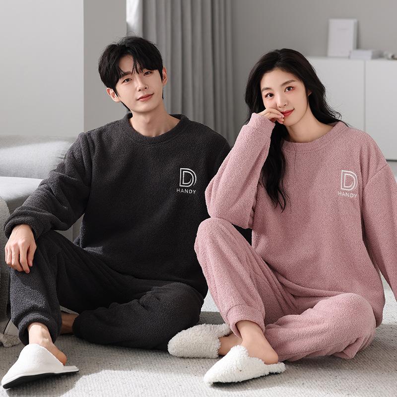 Couple Pajamas Autumn And Winter Half Fleece Women'S Red Natal Year Wedding Newlywed Men'S Winter Coral Fleece Suit