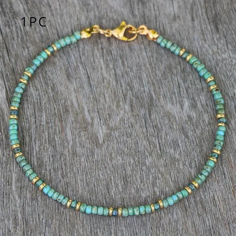 Bohemian Turquoise Gold Spacer Anklet – Dainty Spiritual Foot Jewelry, Calm Protection Gift for Women