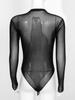 Body Manches Longues Femme Design Transparent Col Rond Maillot de Corps Haut Décolleté Vêtements de Nuit Lingerie