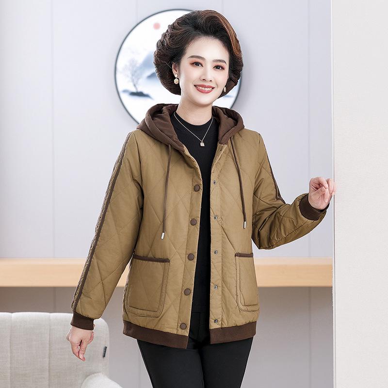 

2024 Осень/Зима Куртка с капюшоном для женщин среднего возраста – Легкое стеганое пальто для мамы XXL (110-125 cm bust)