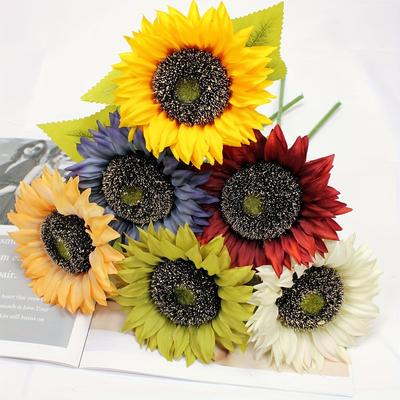 6pcs Multicolor Artificial Sunflower Flowers Long Stem Large Silk Sunflowers Bridal Wedding Bouquet Flower Arrangements for Outdoor