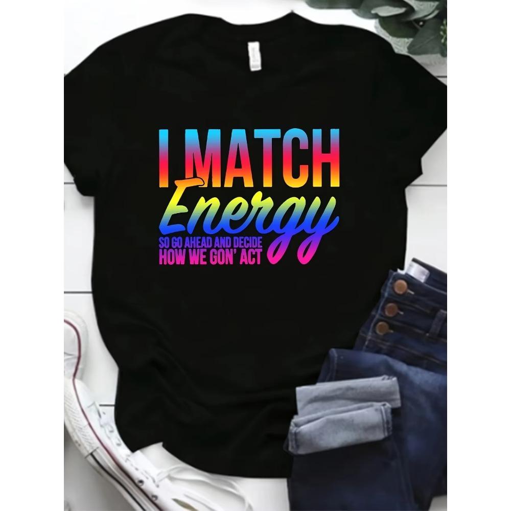 Plus Size Letter Print T-Shirt Casual Crew Neck Short Sleeve T-Shirt Women's Plus Size Clothing