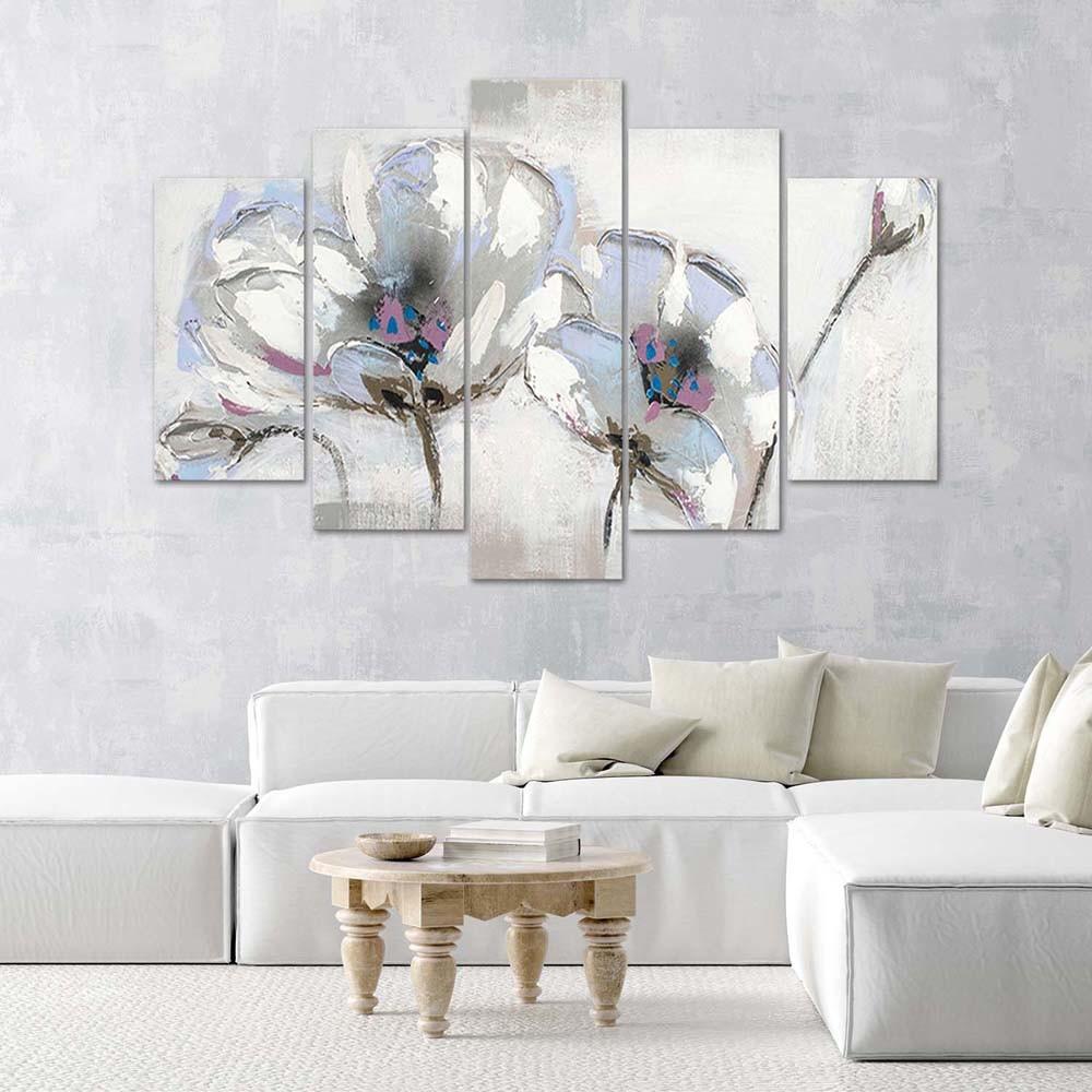 Feeby Five piece picture canvas print, Painted flowers