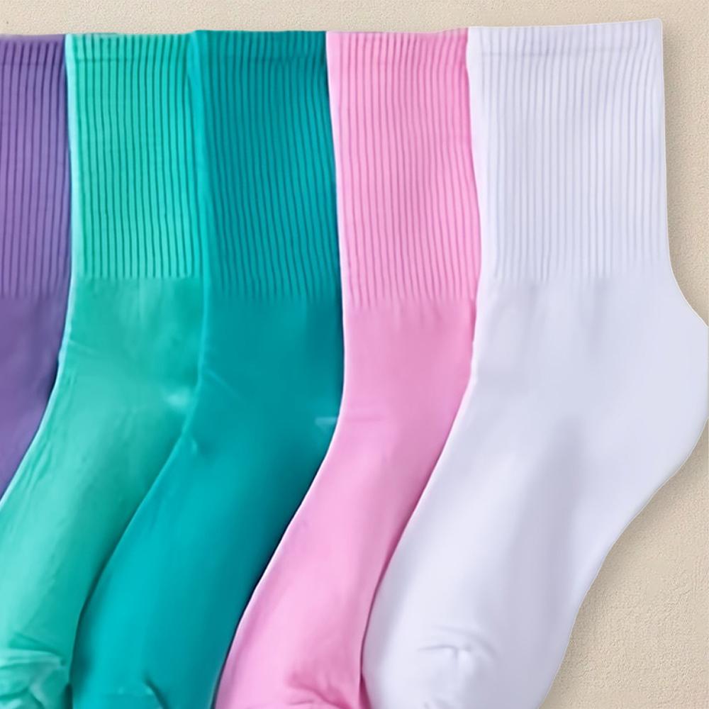 10 Paar Damen Rundhals-Socken mit mehreren Farben Einfarbige Schlichte Socken Modische und vielseitige Lässige Mittellange Socken