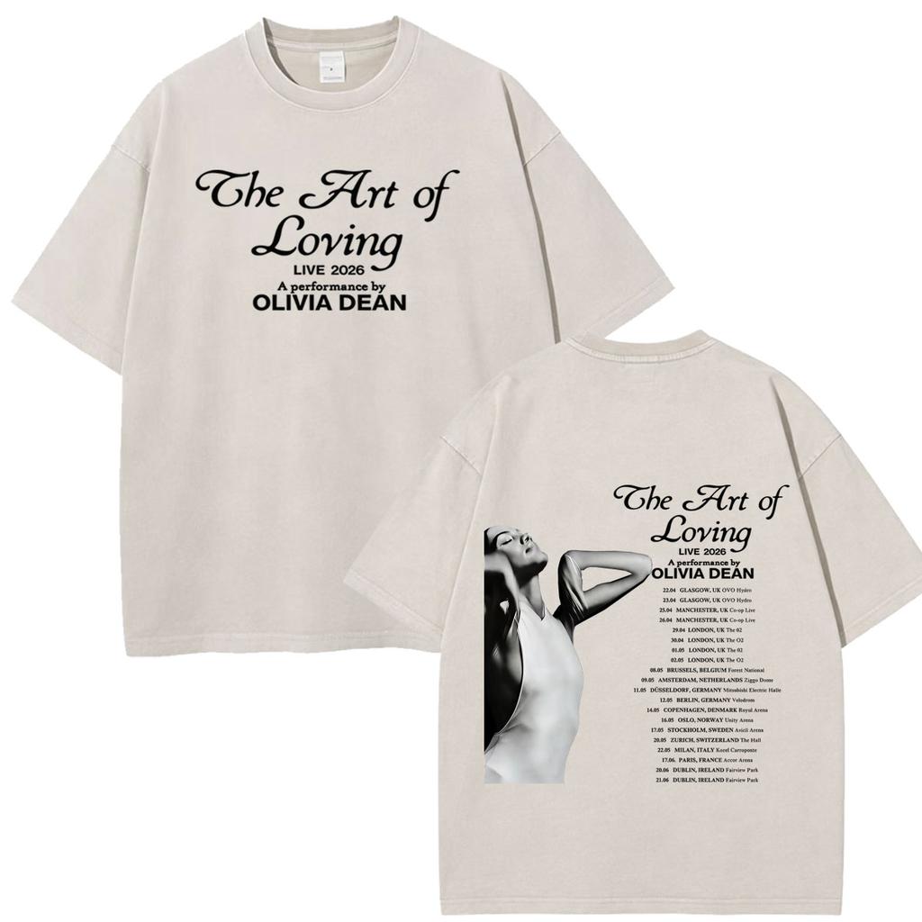 Olivia Dean Art Of Loving Tour 2026 Graphic Vintage Washed Tshirt Unisex Unisex Summer Loose Casual Cotton Oversized Tshirts Tops