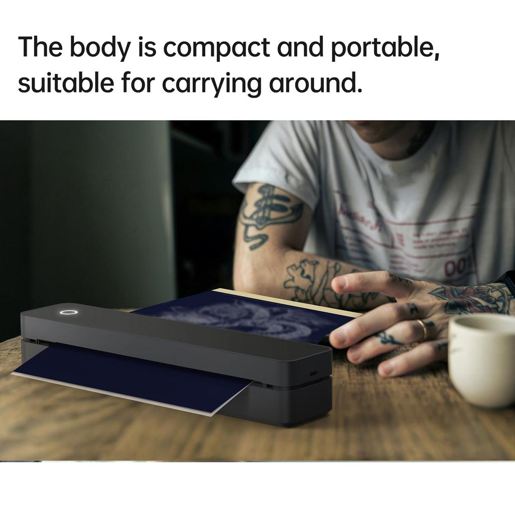 Tattoo Stencil Printer A4 Thermal Printer with 10pcs Transfer Paper Tattoo Transfer Support Bluetooth App for 107mm