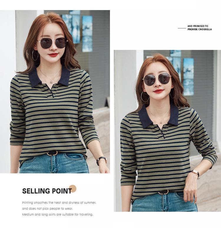 Women's Striped Long-Sleeve Polo Top in Pure Cotton