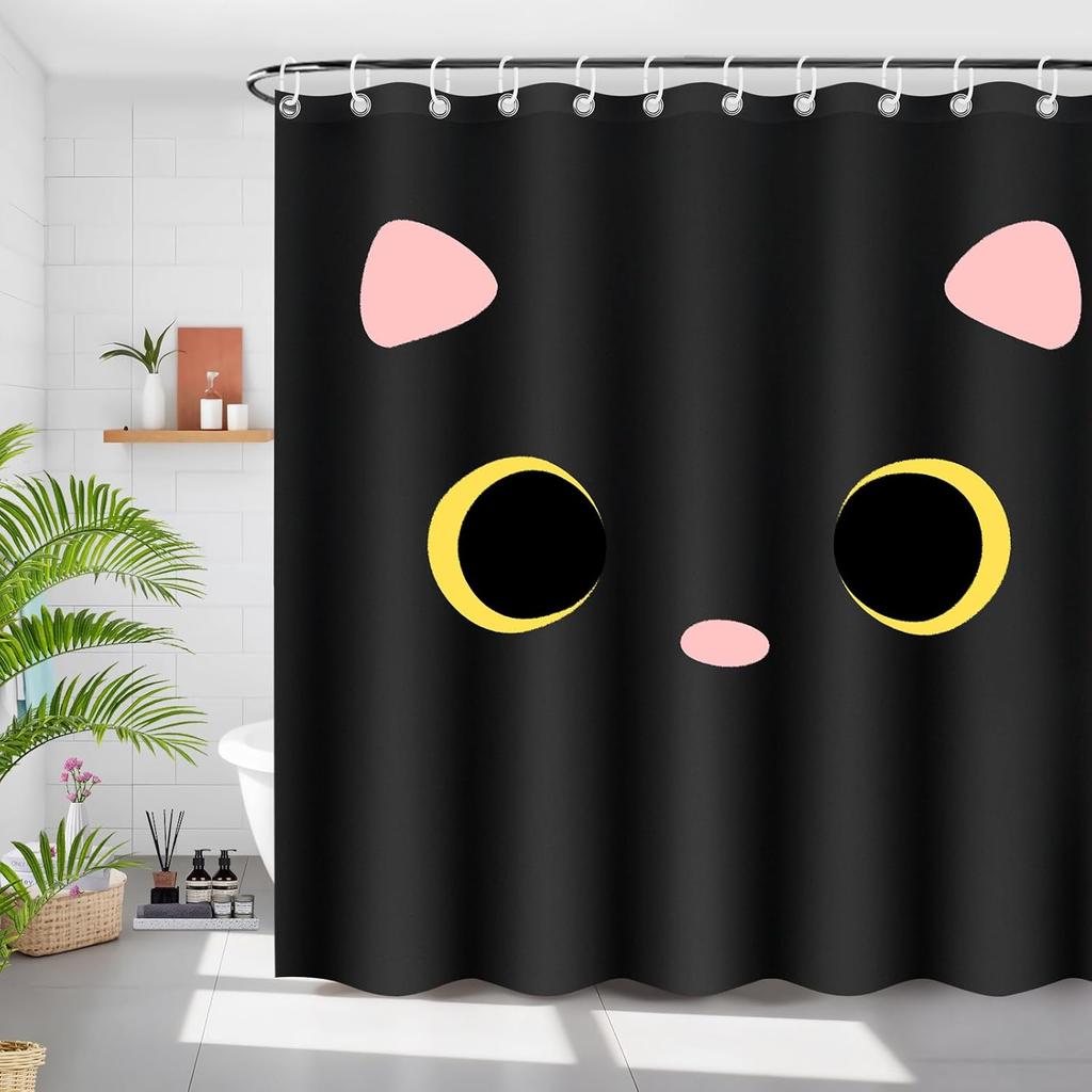 New cat pattern waterproof shower curtain bathroom pendant, creative and cute cartoon design, suitable for home decoration
