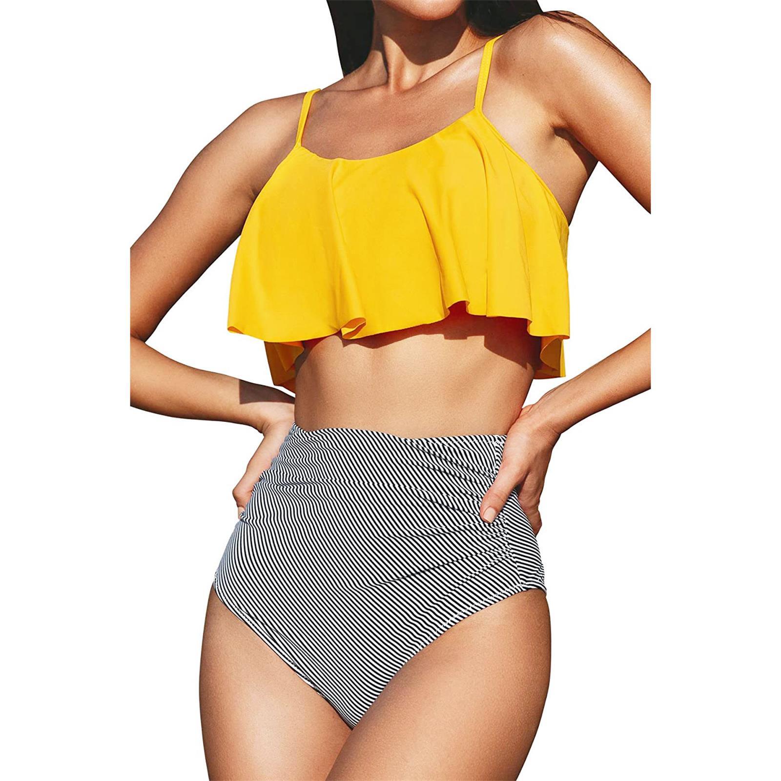 

Женский купальник из двух частей, купальник на бретельках, цельный купальник с открытой спиной, жилет с нижним бельем, тонкий однотонный комплект купальника в полоску XL жёлтый