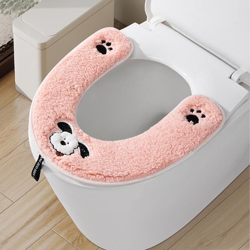 Winter Toilet Seat Cover With Handle Soft Fleece Waterproof Leather Universal Fit Cute Bathroom Accessory