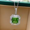 925 Sterling Silber Grüner Zirkonia Anhänger Halskette für Damen Anmutig Charmante Halsketten Accessoires Schicker Brautschmuck
