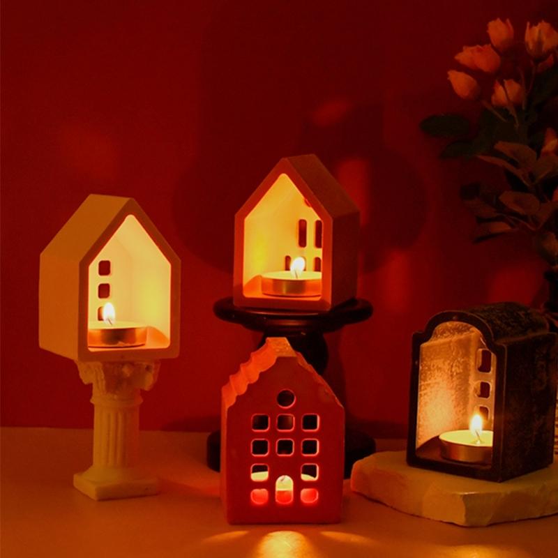 3D Candlestick Silicone Mold Hollow Out House Candle Base Mold Gypsum Candle Holder Epoxy Mould Home Decorations Mould