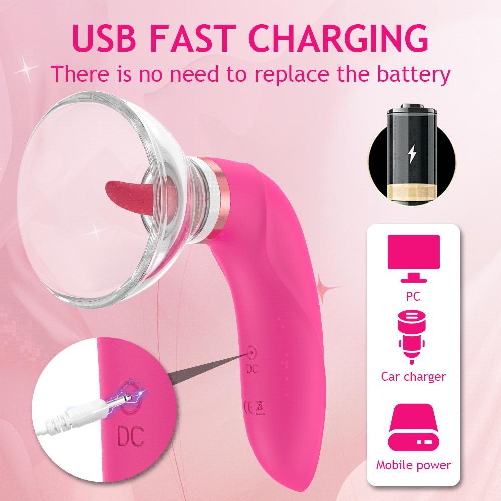 Tongue Licking Clitoris G Spot Vibrator Clitoral Sucker Nipple Stimulator For Women With 2 Sucking Cups Adult Sex Toys For Women