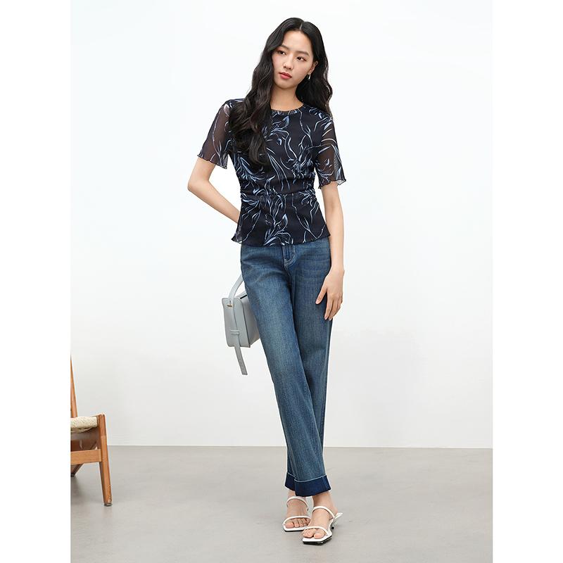 JUZUI Fashionable and Simple Hot Diamond Tube Jeans for Women's Summer New Style JTFX12101