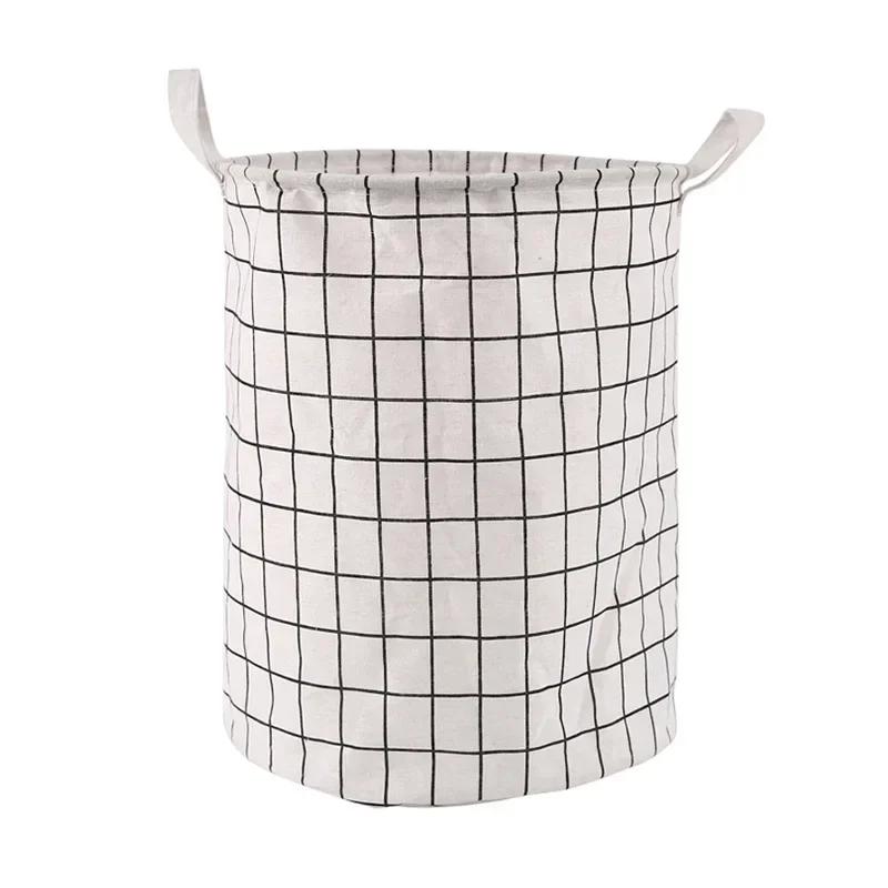 Cotton Linen Dirty Laundry Basket Foldable Round Waterproof Organizer Bucket Clothing Children Toy Large Capacity Storage Home 35X43cm 1198₽