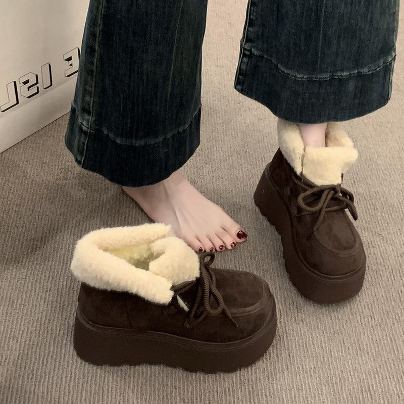 Retro Short Tube Thick-soled Snow Boots Women's Winter New 2025 Fleece Thickened and Heightened New Thermal Cotton Shoes