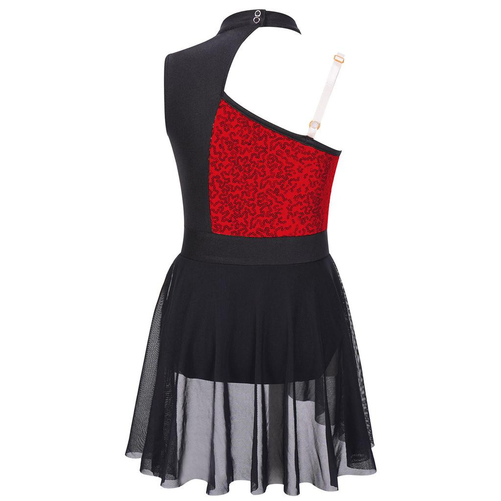 Robe de danse lyrique à paillettes brillantes pour filles, tenue de Ballet, gymnastique, sans manches, épaules dénudées, justaucorps
