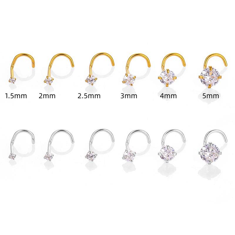 Zirconia Inlaid 316L Stainless Steel S-Shaped Nose Stud Earring Body Piercing Jewelry