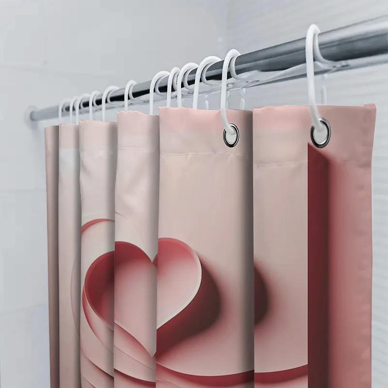 3D Abstract Heart Shower Curtain Modern And Romantic Bathroom Decor