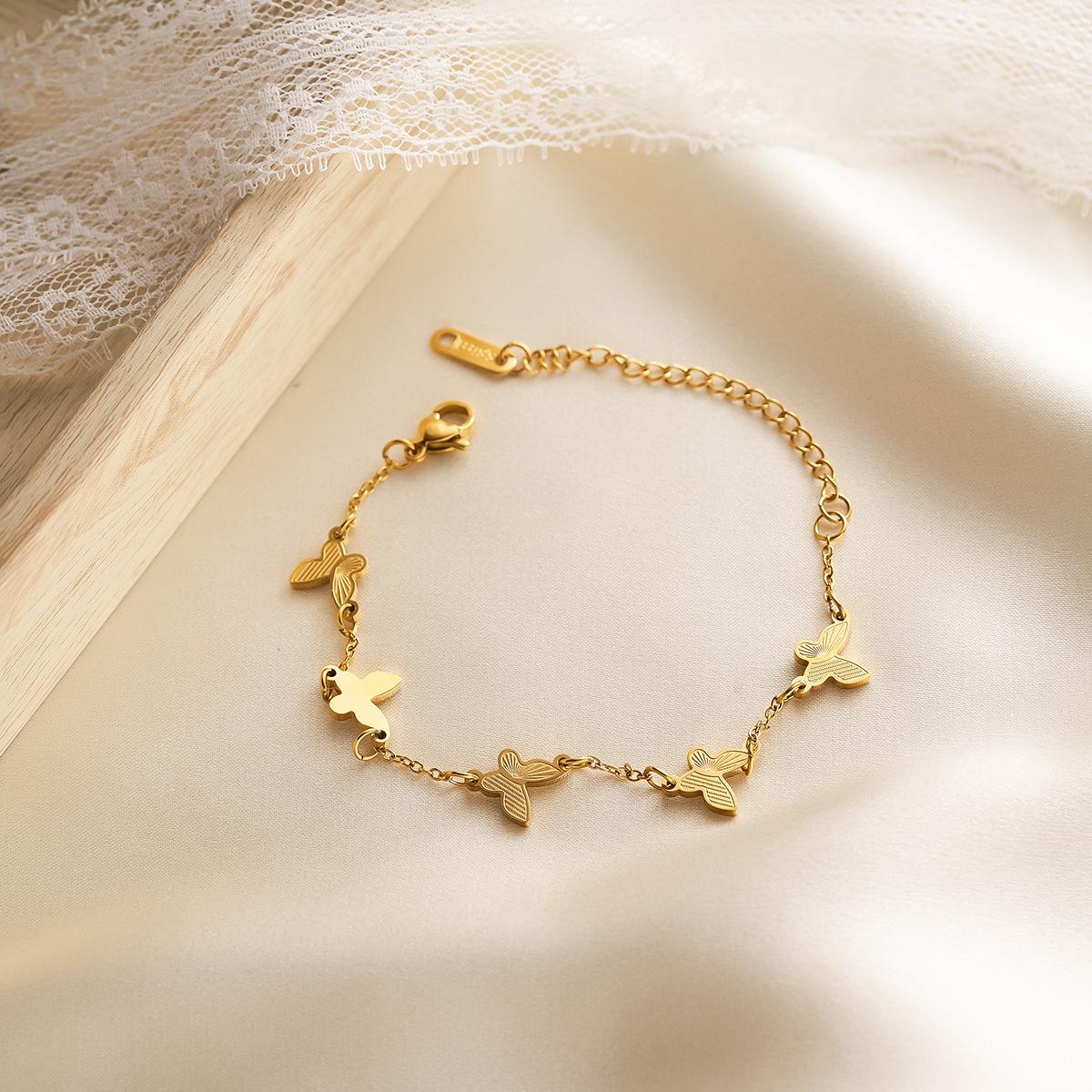 

Sweet Exquisite Butterfly Charm Bracelet for Woman Girls Stainless Steel Gold Color Adjustable Chains Zircon Gifts Wholesale 16-21 cm