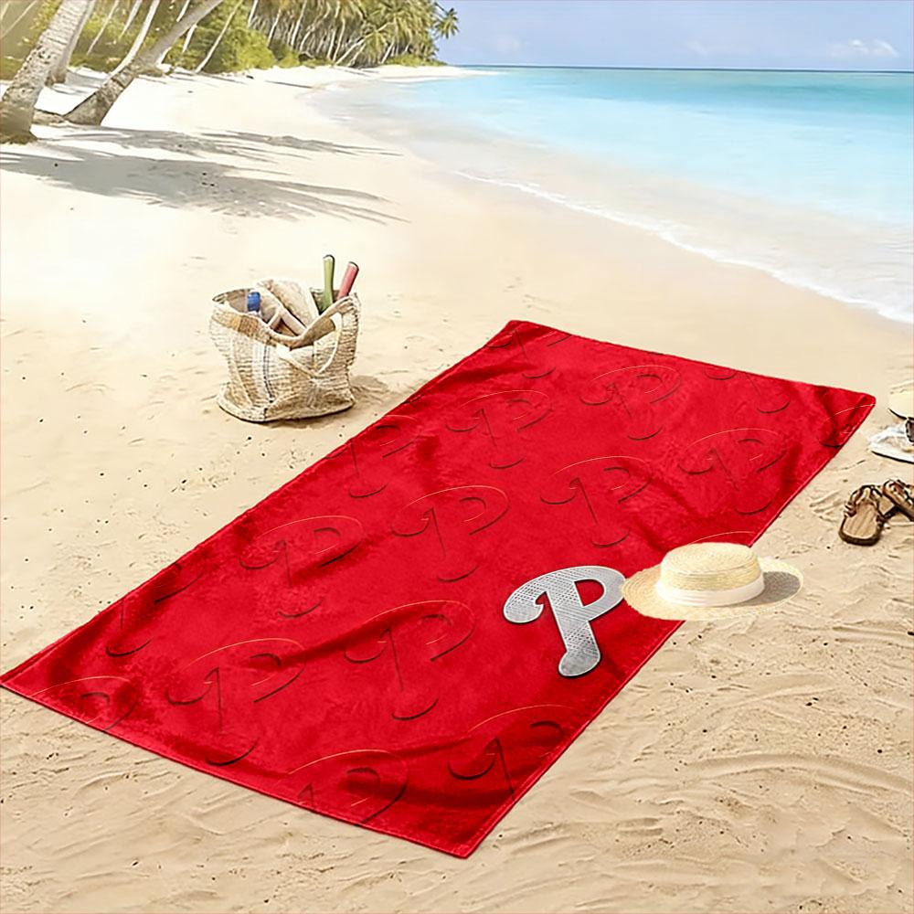 Red Beach Towel with Patterned "P" Design Patterned beach towel quick dry perfect for travel outdoor sports jogging the beach and swimming