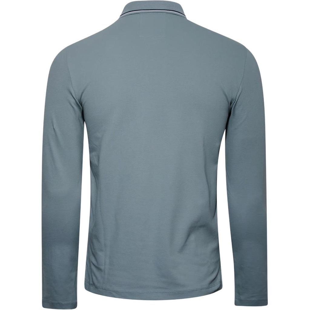 Emporio Armani Double Stripe Button Long Sleeve Polo Shirt Men tops Silver Blue 8N1FB5-1JPTZ-06J9