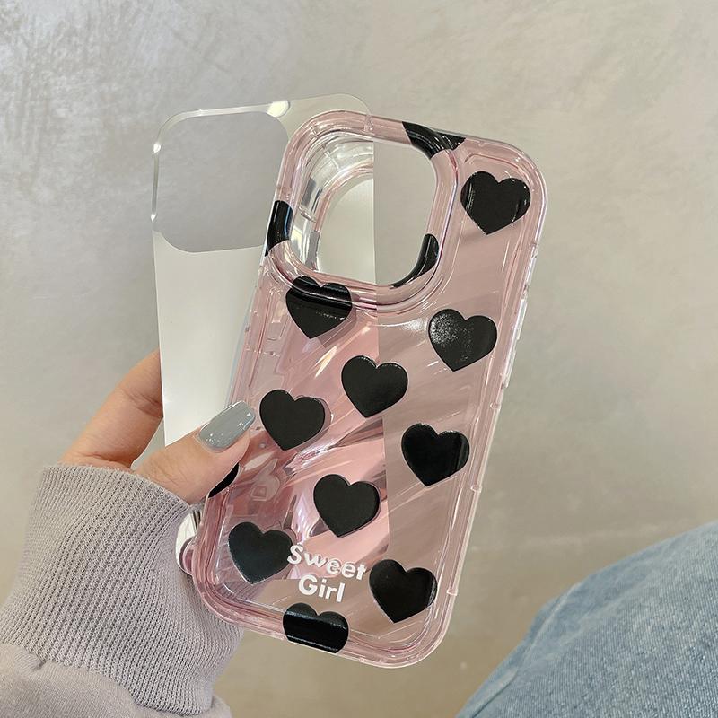 Süße Mädchen schwarz Liebe Herz Falten Welle stoßfeste Hülle für Iphone 13 11 12 14 Pro Max weiche Silikon Stoßstange zurück Abdeckung
