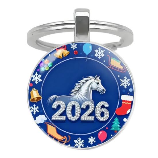 Year of Horse Keychain 2026 Zodiac Design Compact Good Luck Key Chain Pendant with Bells Metal Frame Holiday Decoration