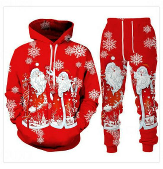 2024 Herbst-Winter 3D-Druck Herren Weihnachts-Kapuzenpullover Sweatshirt Set