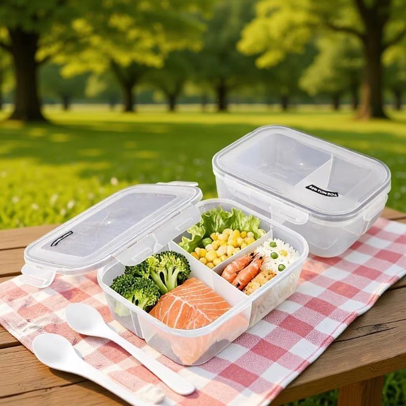 PP Plastic Bento Lunch Box with Compartments - Microwave Safe, Portable & Fresh-Keeping for Students & Office Workers