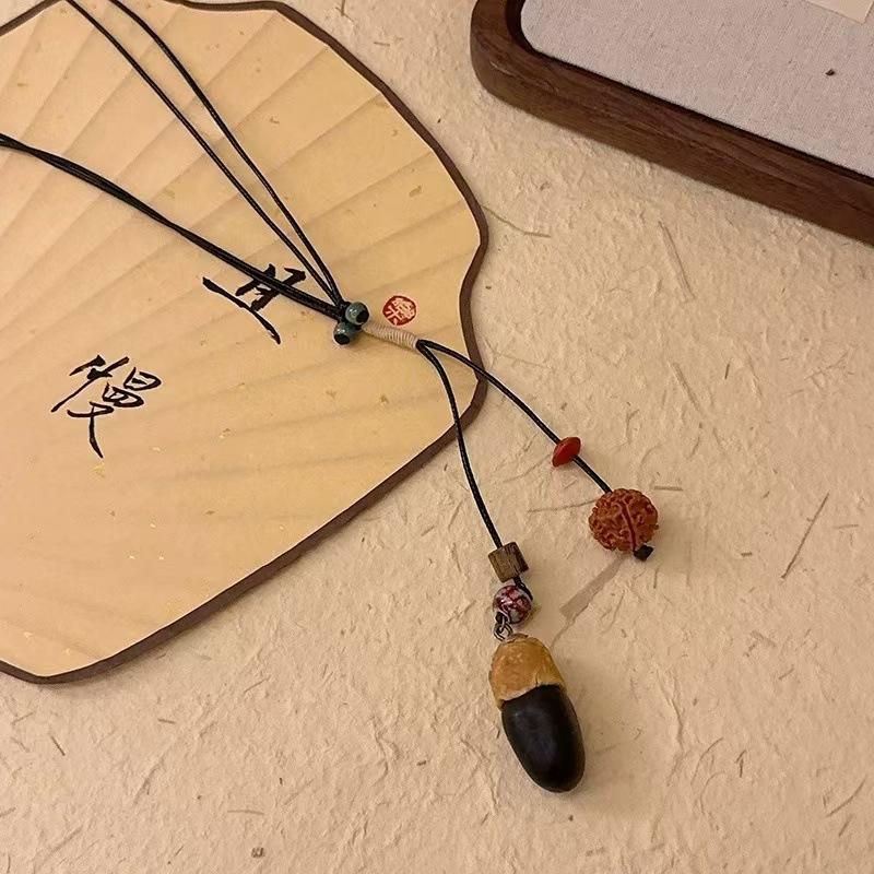 Retro Heart-shaped Bow Pendant Necklace for Women, New Chinese-style Zen-inspired Feather Peace Pendant