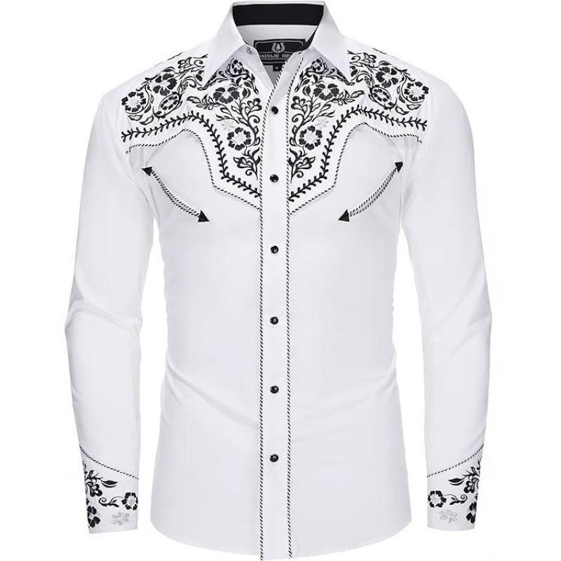 New Tribal Ethnic Lapel Men's Casual Sports Outdoor Street Long-sleeved Button-up Shirt