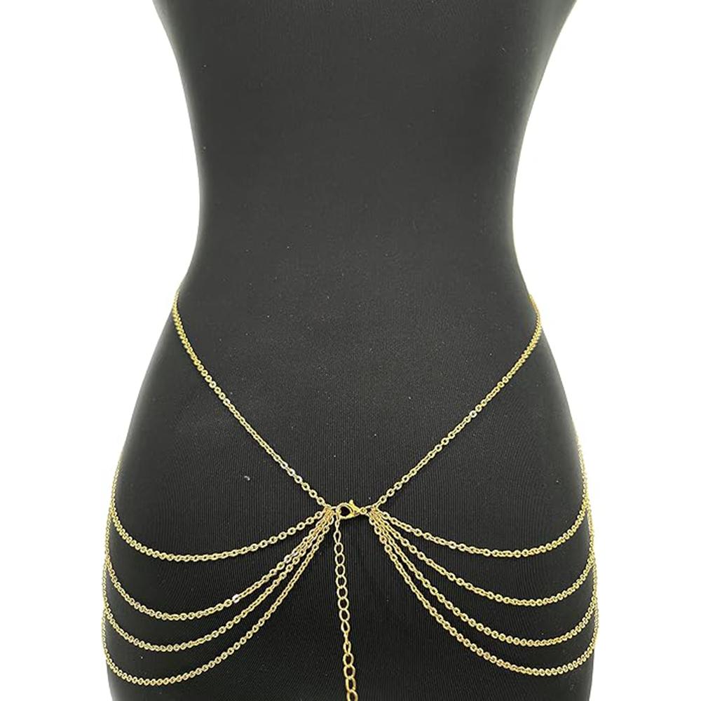 Harness Body Chain Sexy Layered Tassel Belly Waist Chain Necklace Boho Hot Bikini Nightclub Party Beach Body Jewelry Gold Tone