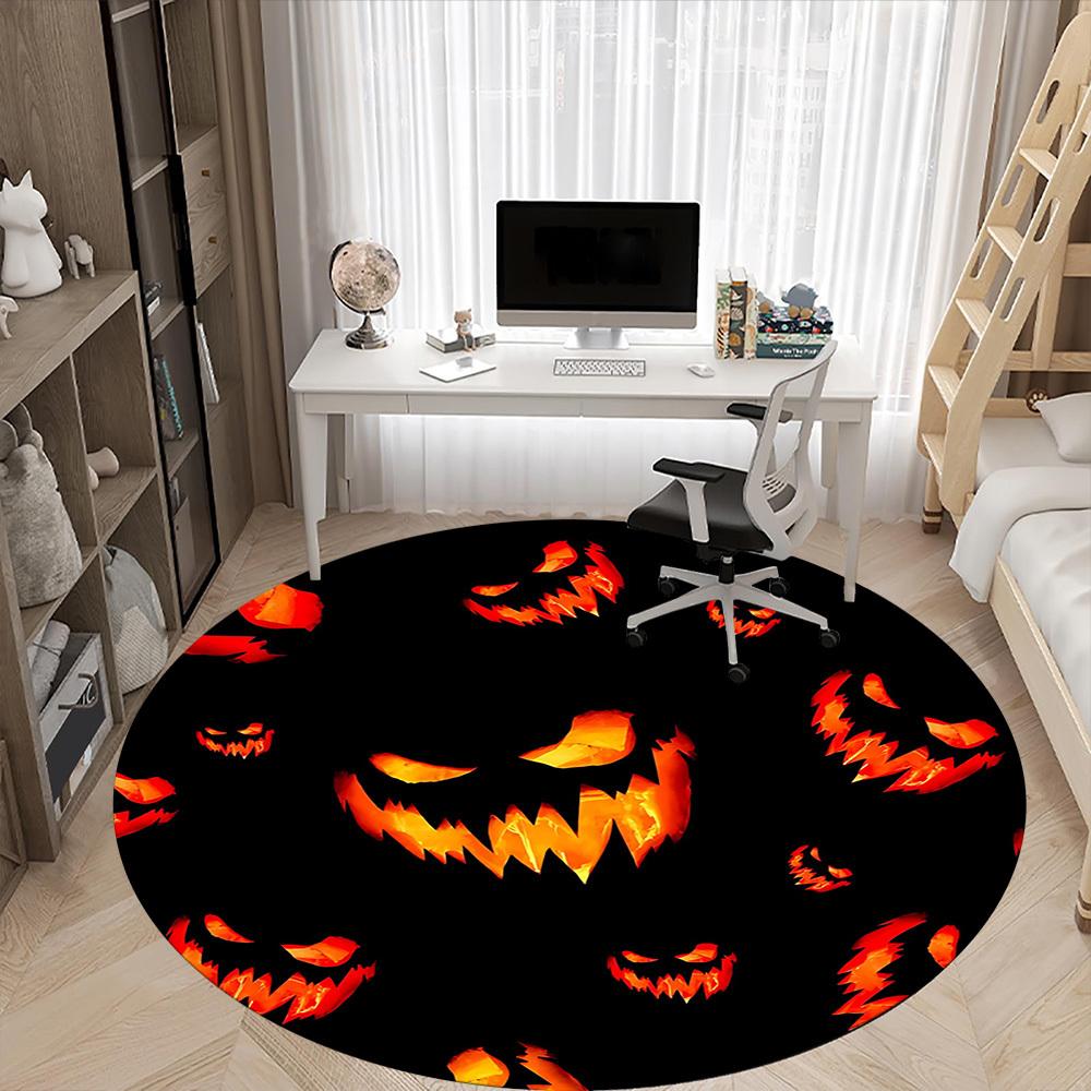 1pc Pumpkin Halloween Office Round Area Rug, Indoor Mat Suitable For Office, Under Office Chairs Bedroom Living Room Home Decor, Room Deco