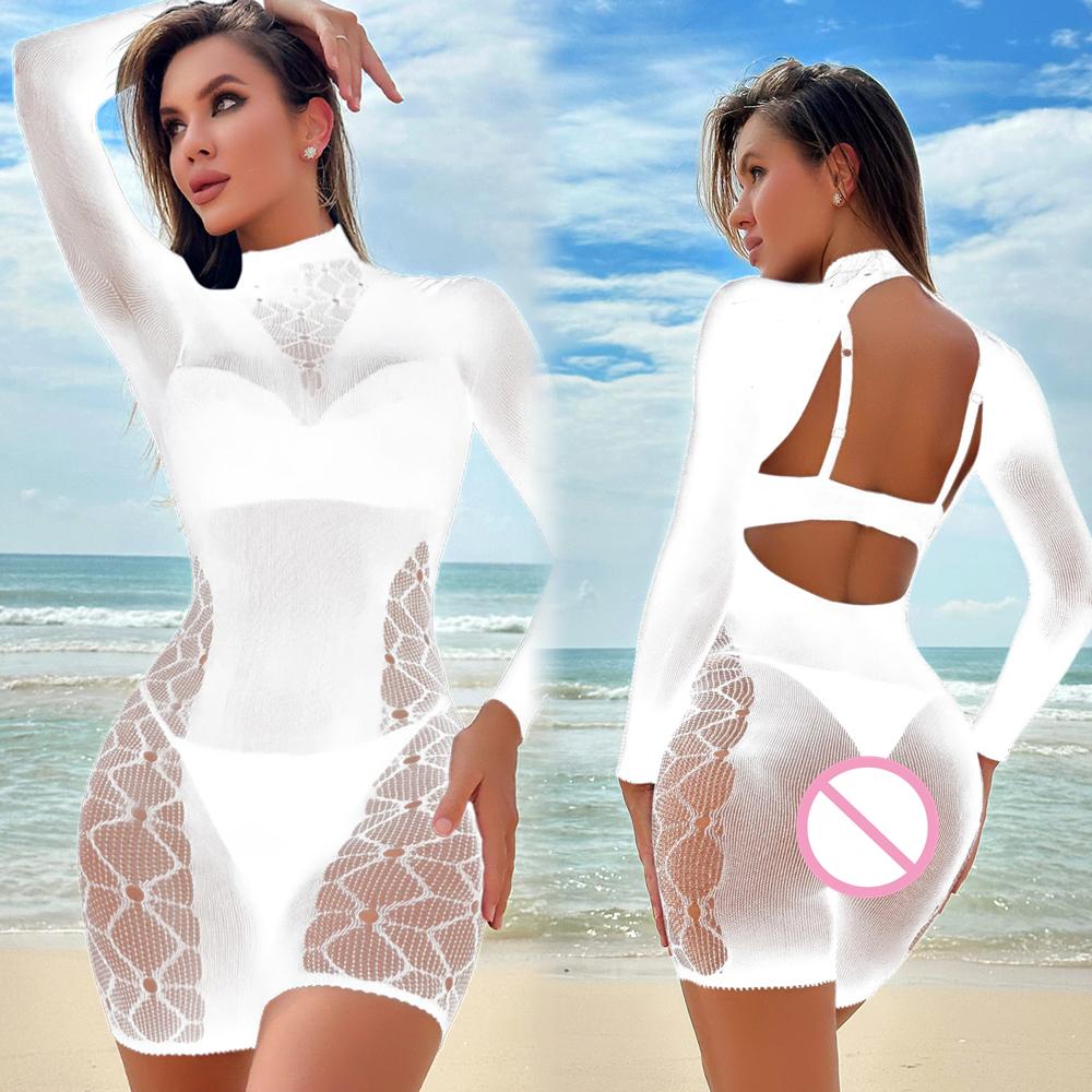 New Women Tight Lingerie Costume Erotic Mesh Hollow See Through Full Body Stocking Clothes Sexy Fish Net Jumpsuit Sleepwear