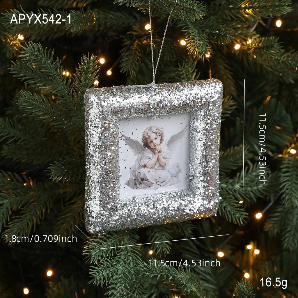 Foam Frame Angel Christmas Tree Pendant Golden Silver Square Circular Frame Hanging Christmas Decoration
