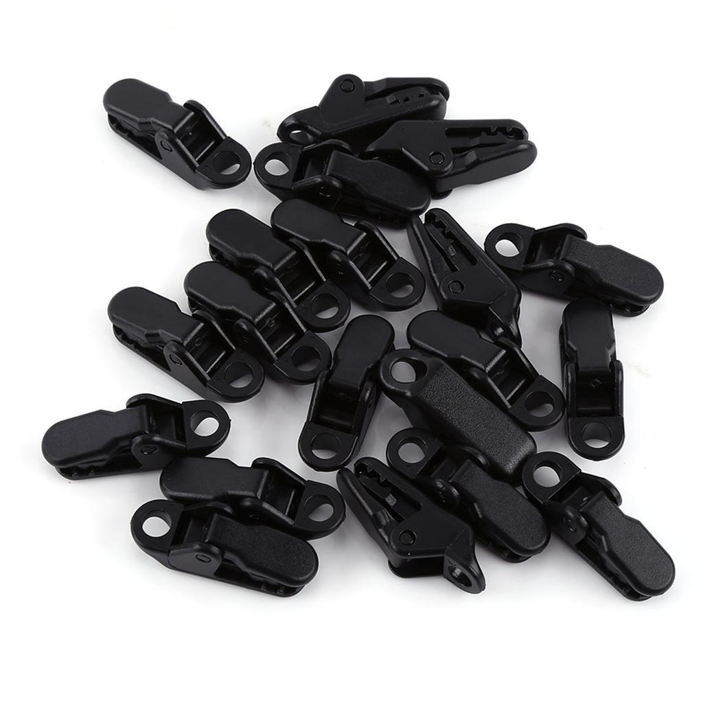20pcs Bag Black Trap Clips Jaw Tent Snaps Camping Clamp Clips Tent Tighten For Outdoors