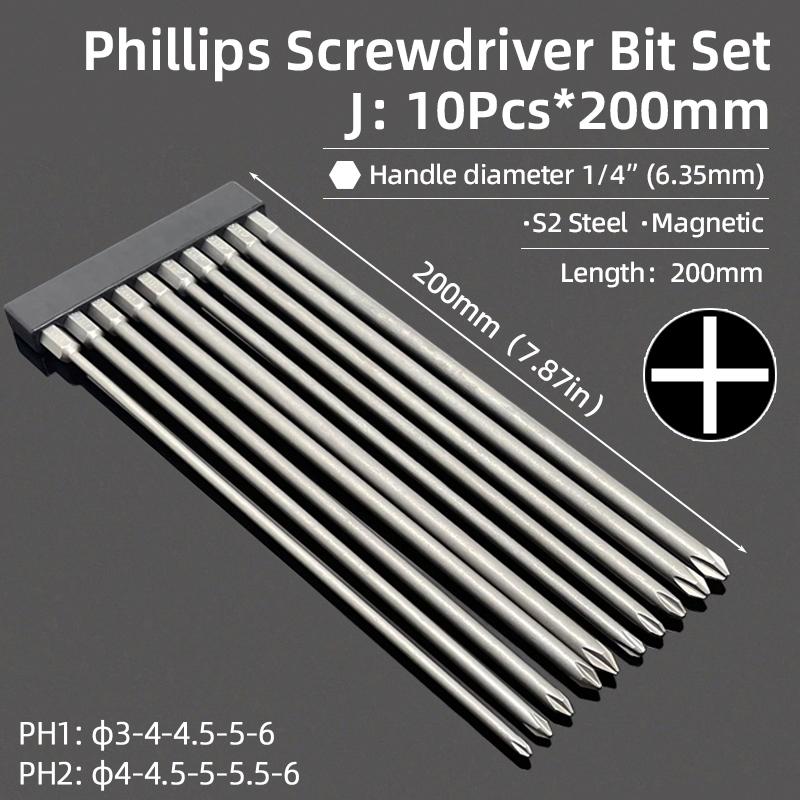 Křížové šroubovací bity Phillips Magnetické šroubováky PH00 PH1 PH2 S2 legovaná ocel Šestihranný dřík Ruční nářadí 50/75/100/150/200/300 mm