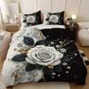 Set Biancheria da Letto con Motivo Floreale di Rose 3 Pezzi per Camera da Letto di Donne e Adulti 1*Copripiumino+2*Federa per Letto Singolo Queen