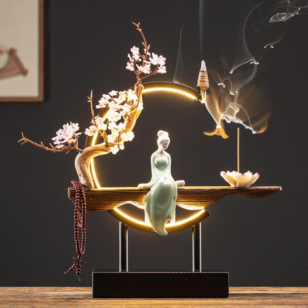 Creative New Chinese-style LED Light Ring Reverse-flow Scented Item, Living Room Entrance Decoration,Zen-themed Handicraft Item