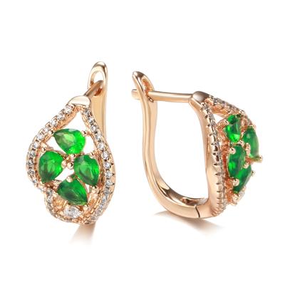 New  Rose Gold Earrings Fashion Jewelry  Green Natural Zircon Stud Earring For Women Ethnic Bridal Wedding Jewelry