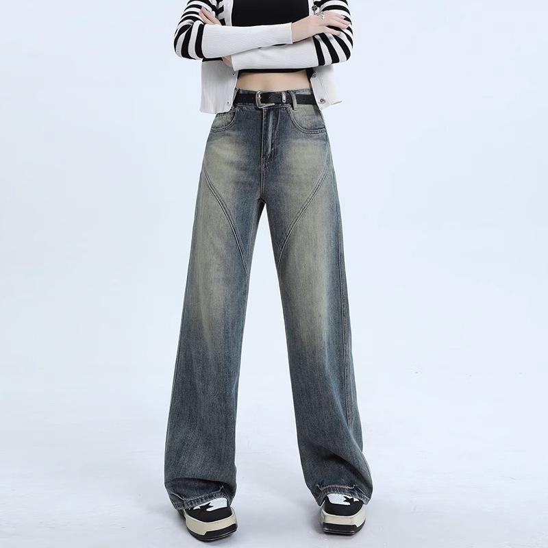 

Women s American Retro High-Waist Wide-Leg Jeans - Plus Size, Pear Shape, Loose Fit for Spring/Autumn 5XL