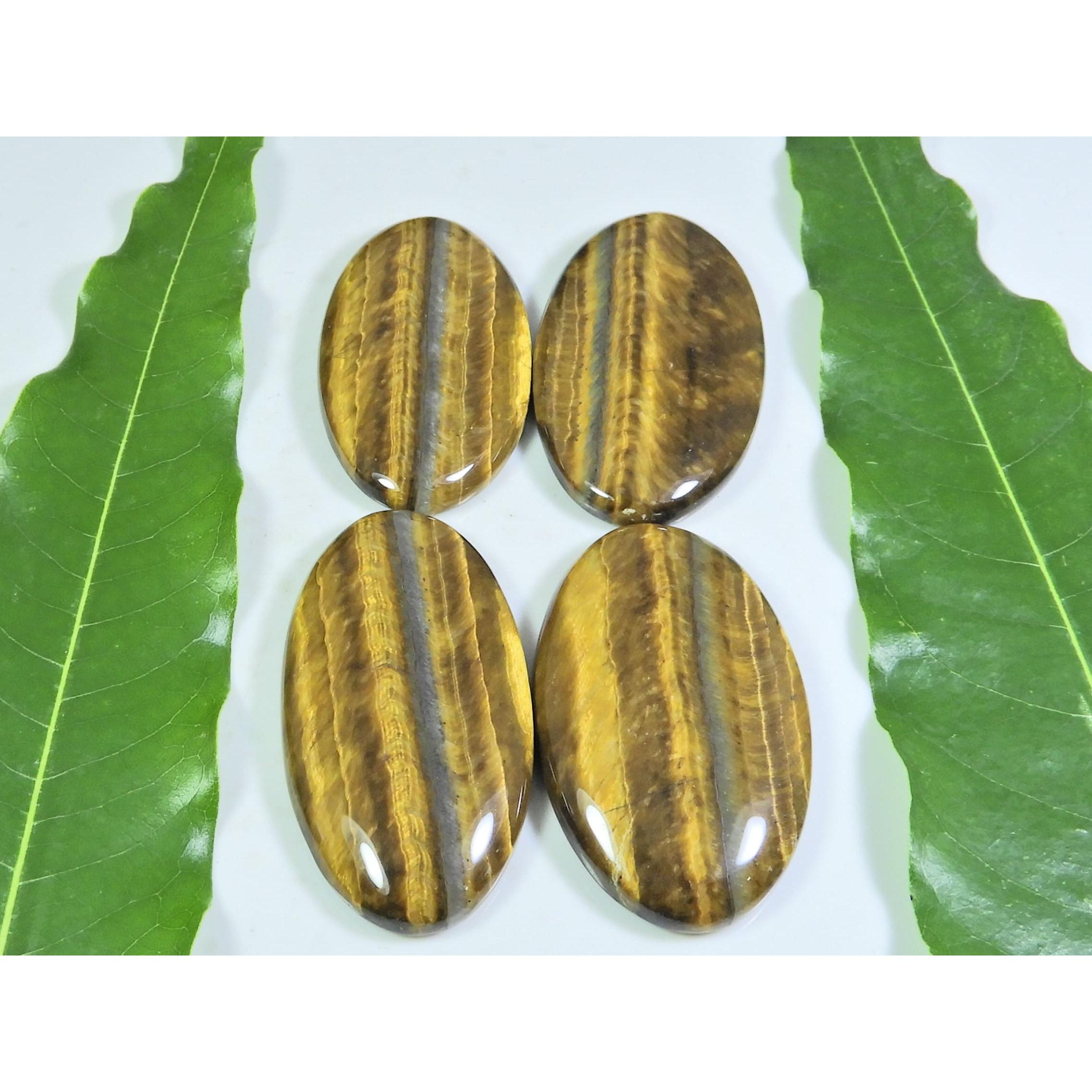 

23X42-24X45MM Natural Brown Tiger eye Oval Cabochon Loose Gemstone 4Pcs Lot A-186