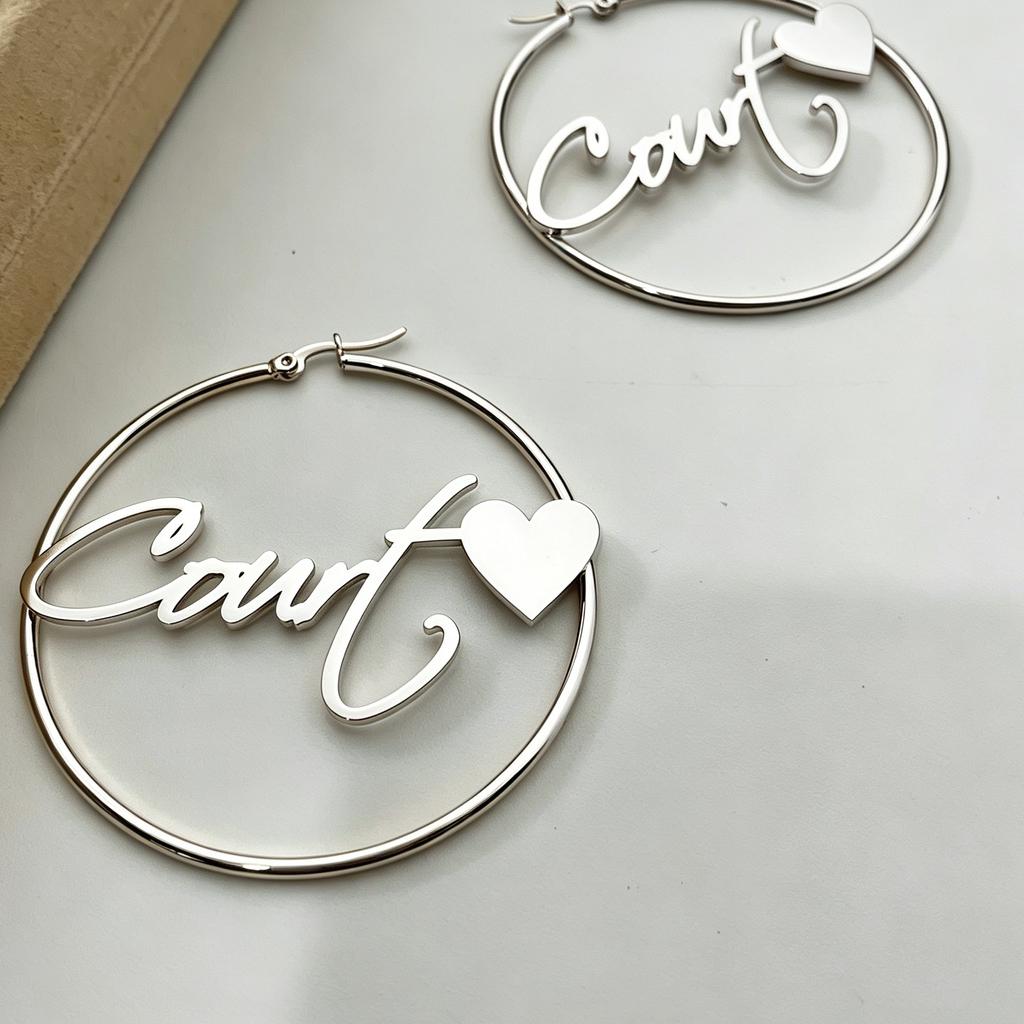 Personalized Name Hoop Earrings 18K Gold Plate Nameplate Hoops Custom Letter Minimalist Hoop Earring Stainless Steel Jewelry