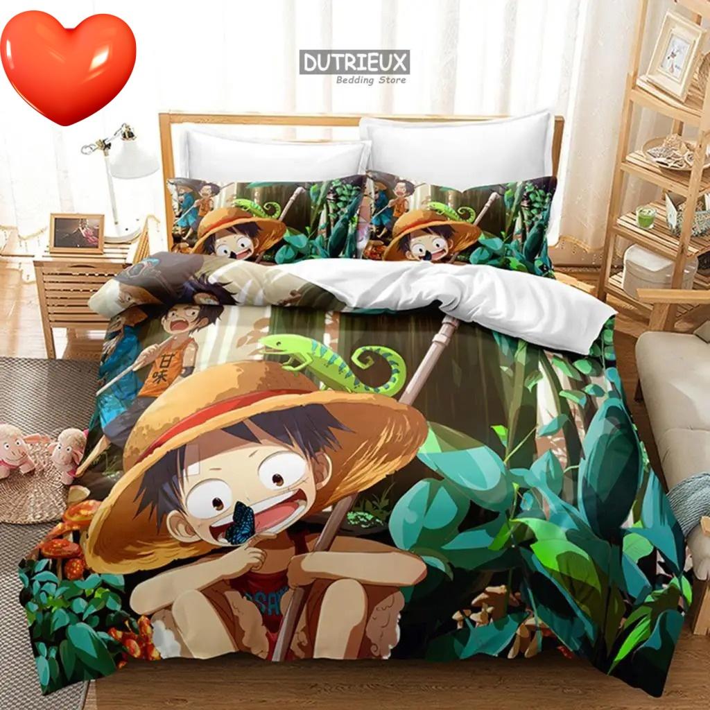 ONE PI-ECE Anime Bedding Set Juvenile Monkey D.Luffy Odyssey Pattern Duvet Cover Set Bedding Set King Size Bed Comforters