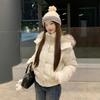 Women's Winter Thickened Short Jacket with Fur Collar Solid Color Warm Hooded Casual Jacket